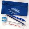 Penar blue echipat cu rechizite personalizate mesaj